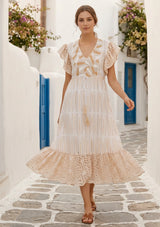 Women's Hand Embroidered Cotton Maxi Dress V-Neck - Mila