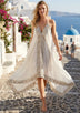 Vestido largo de georgette bordado a mano con cuello en V para mujer - Safa
