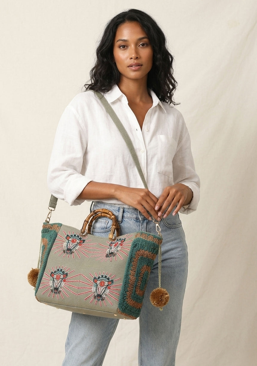 Bolso de lona bordado para mujer - Supirya