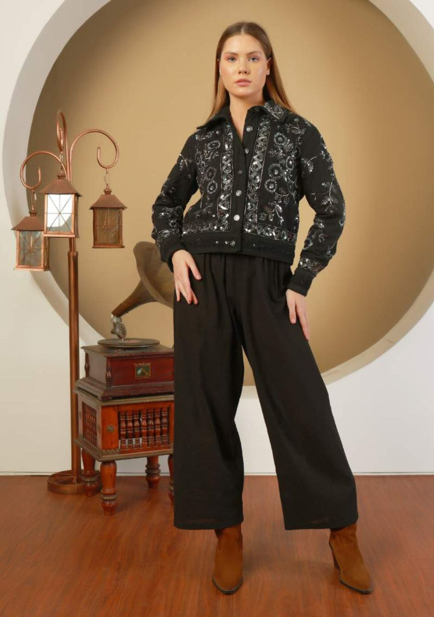 ibBan Chaqueta Bordada Lola para Mujer | Lentejuelas de Cuentas | Artesanal | S/M a L/XL