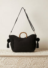 Bolso de mano de lona bordado para mujer - Avellana