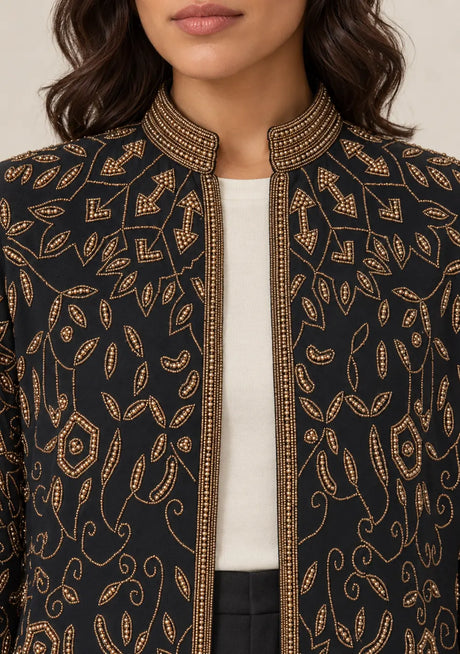 ibBan Women’s Black  Jacket with Hand Embroidered - Elowen