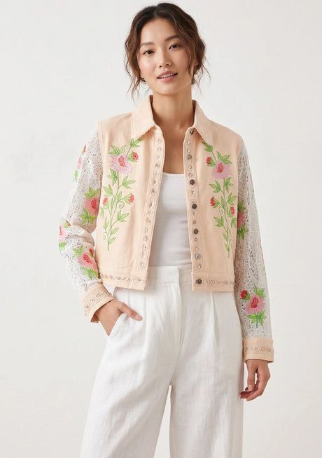 Women's Artisan Hand Embroidery Canvas Jacket - Farida