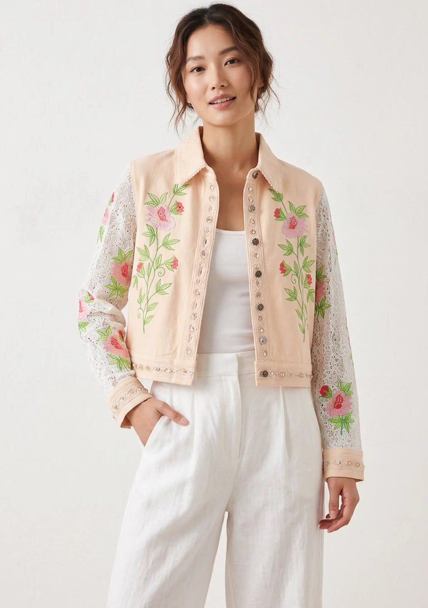 Women's Artisan Hand Embroidery Canvas Jacket - Farida