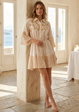 Women's Hand Embroidered Cotton Mini Dress V-Neck - Mila