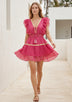 Mini-robe en coton brodée à la main pour femme Col V - Umida