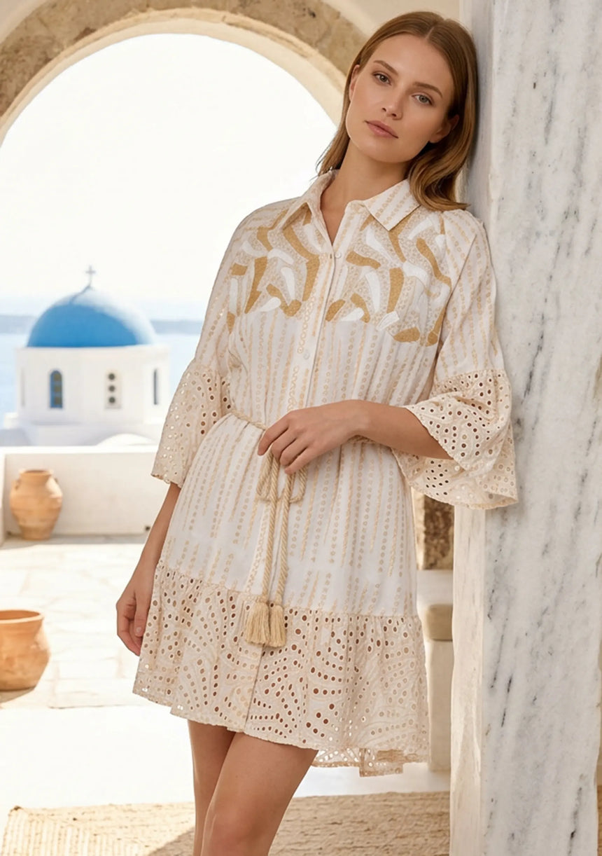 Women's Hand Embroidered Cotton Mini Dress V-Neck - Mila