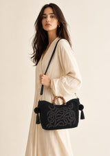 Bolso de mano de lona bordado para mujer - Avellana