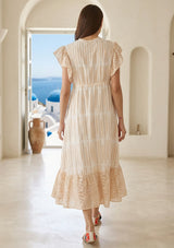 Women's Hand Embroidered Cotton Maxi Dress V-Neck - Mila