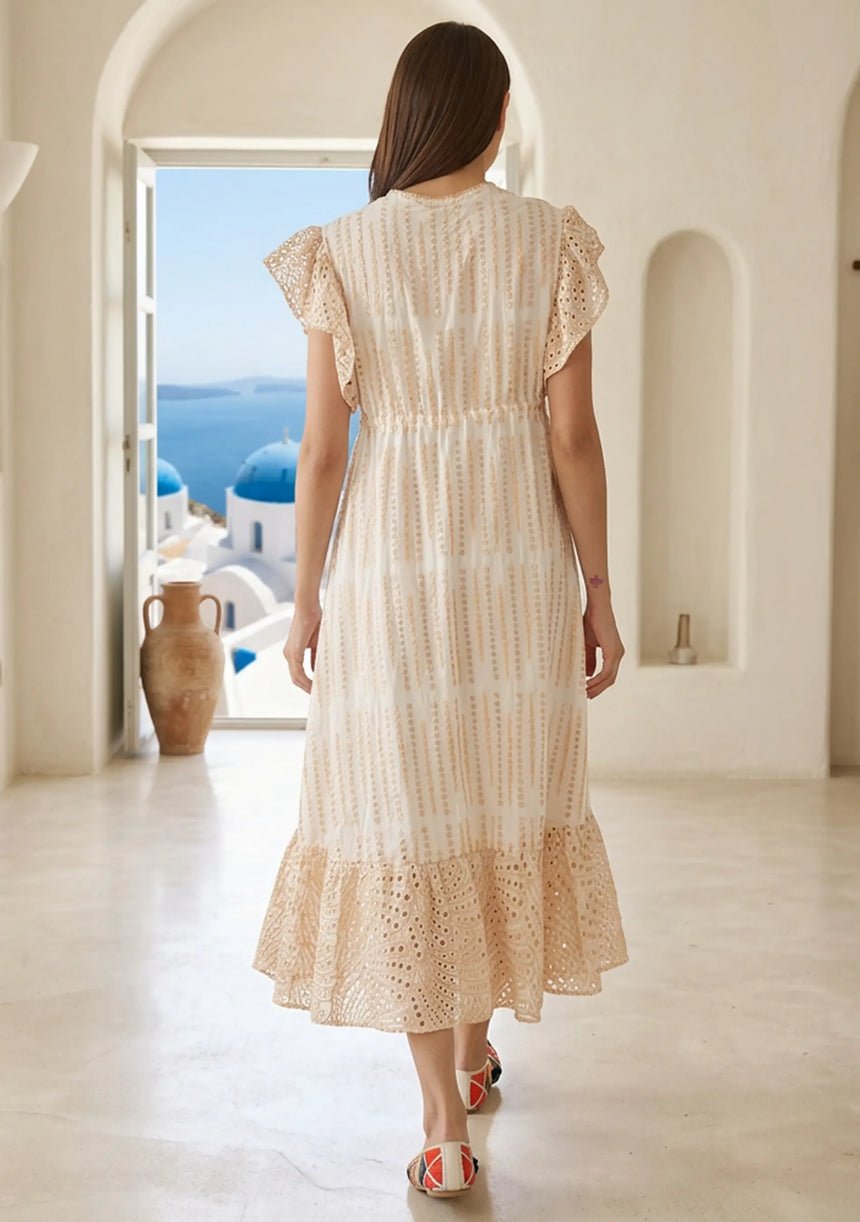 Women's Hand Embroidered Cotton Maxi Dress V-Neck - Mila