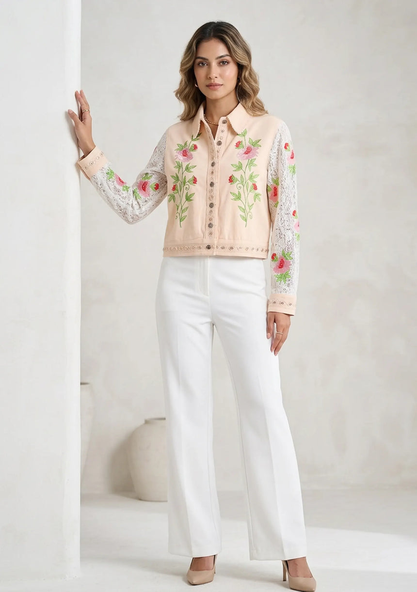 Women's Artisan Hand Embroidery Canvas Jacket - Farida