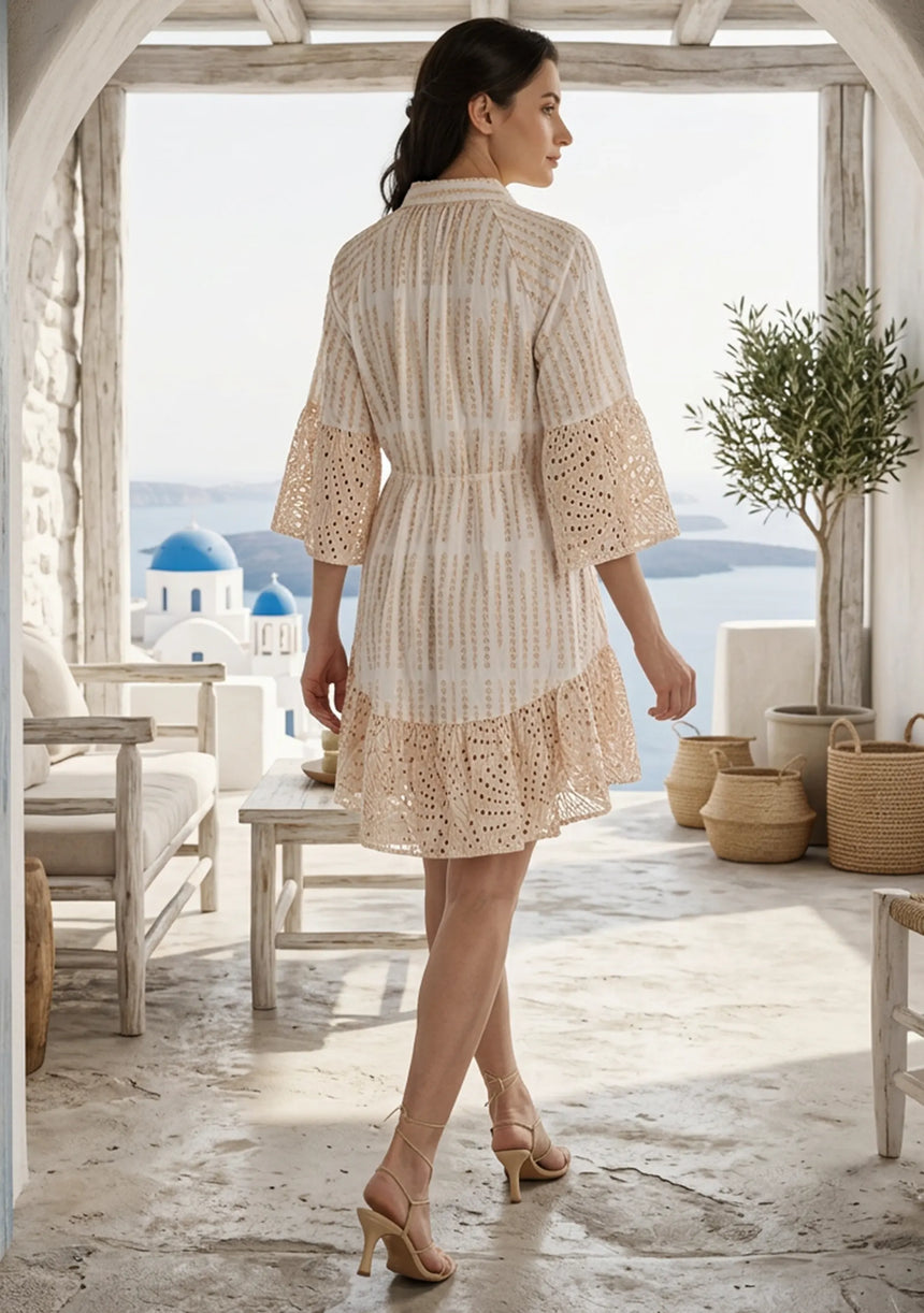 Women's Hand Embroidered Cotton Mini Dress V-Neck - Mila