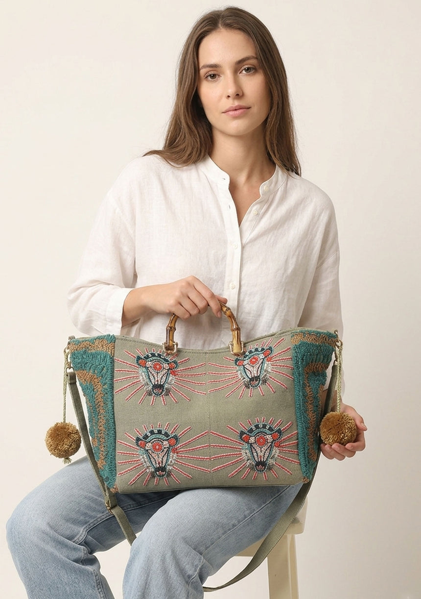 Bolso de lona bordado para mujer - Supirya