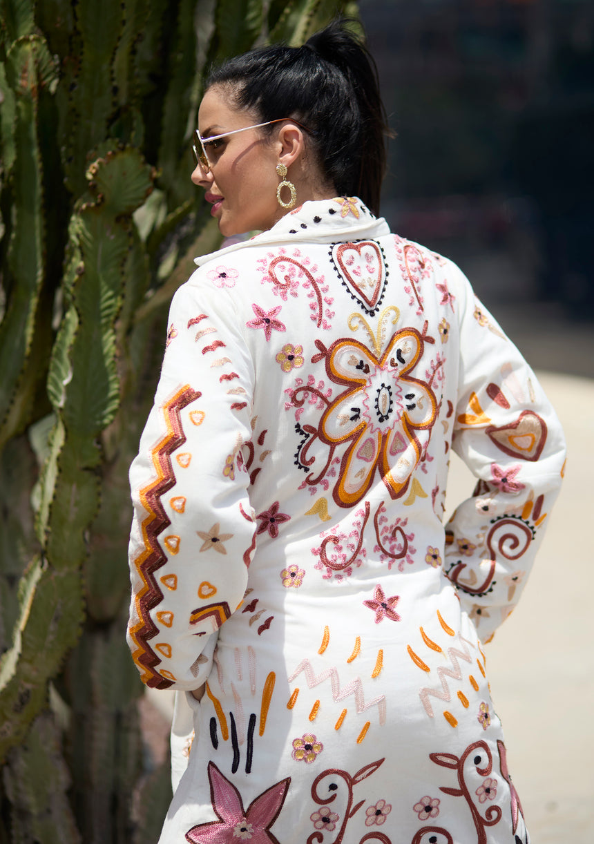 Abrigo boho artesanal Lahia pintado a mano para mujer