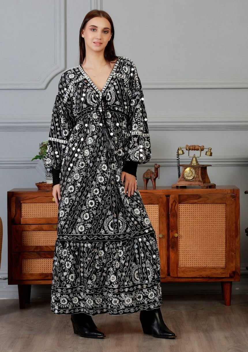ibBan Vestido Largo Nuria para Mujer | Georgette | Artesanal | Talla Única