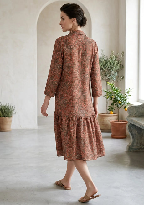 Maxivestido de seda bordado a mano con cuello en V para mujer - Sashi