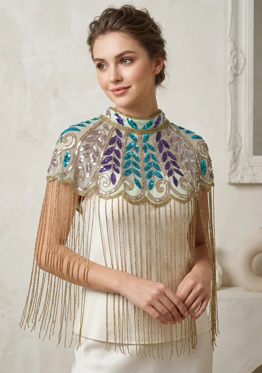 Women's Hand Embroidered Beaded Evening Cape | ibBan - Zera