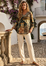 ibBan Multicolor Printed Cotton Tunic with Embroidery | Women's Boho Tunic -Birsen