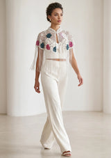 ibBan Floral Hand Beaded Party Cape | Luxury Embroidered Evening Cape - Sika