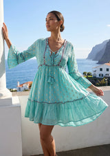 ibBan Hand Embroidered Cotton Short Dress | Women's Summer Boho Dress- Tura