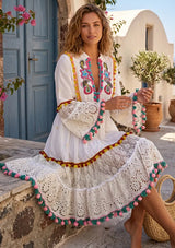 Luxury White Cotton Embroidered Summer Dress for Women | ibBan-Fani