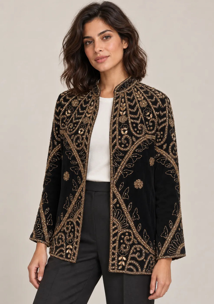 ibBan Women’s Black Mesh Jacket with Hand Embroidered - Jordyan