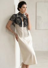 Women's Black Beaded Fringe Cape | Luxury Embroidered Cape by ibBan - Ela