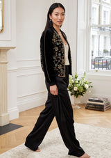 ibBan Women's Leather Sleeve Hand Embroidered Jacket - Asleen