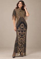 Women’s Party Long Dress with Gold Hand Embroidery - Sophie
