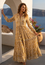 ibBan Printed Cotton Collar Dress with Hand Embroidery - Greeta