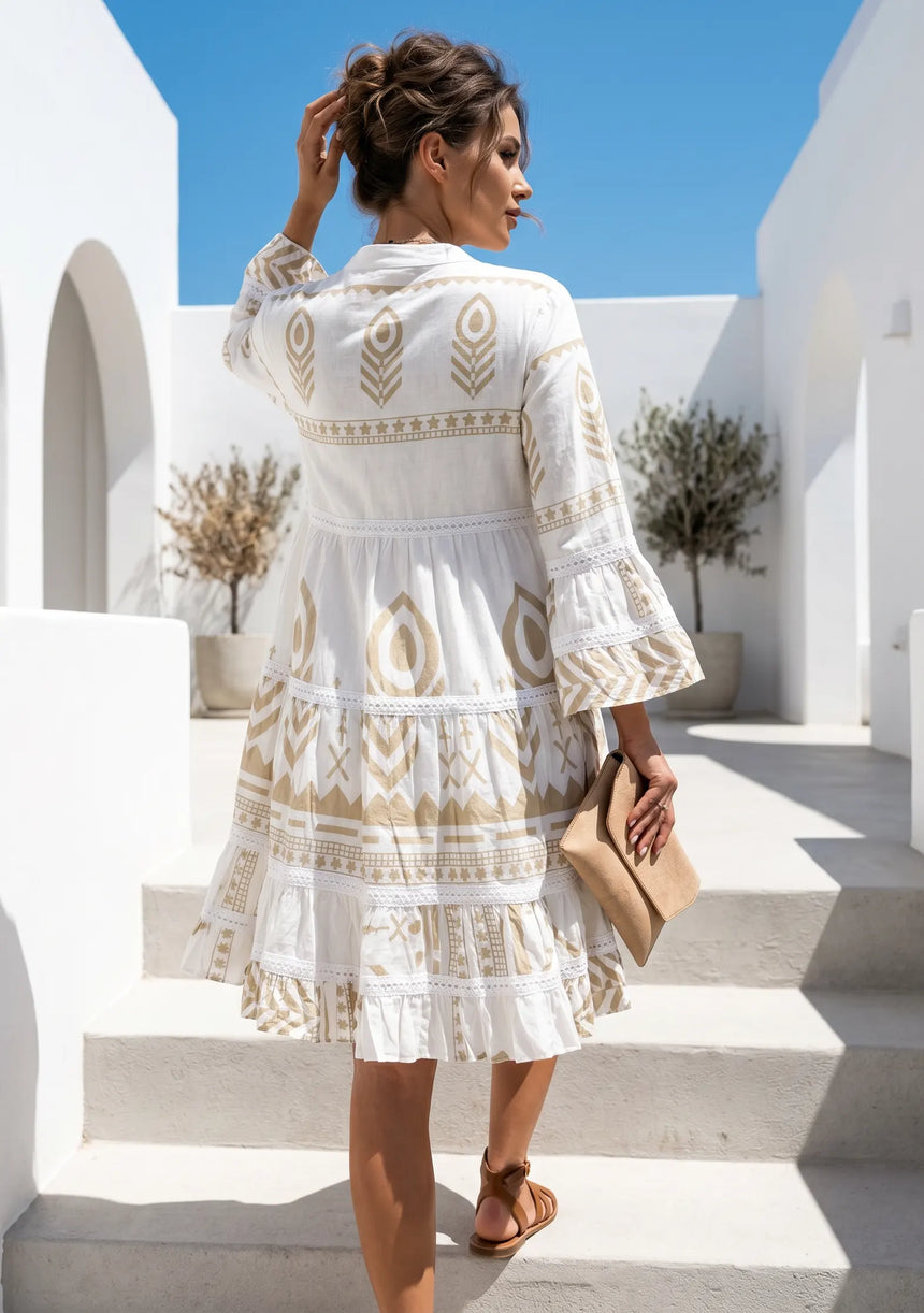 Boho Cotton Tunic Dress with Embroidery for Women | ibBan - Aura