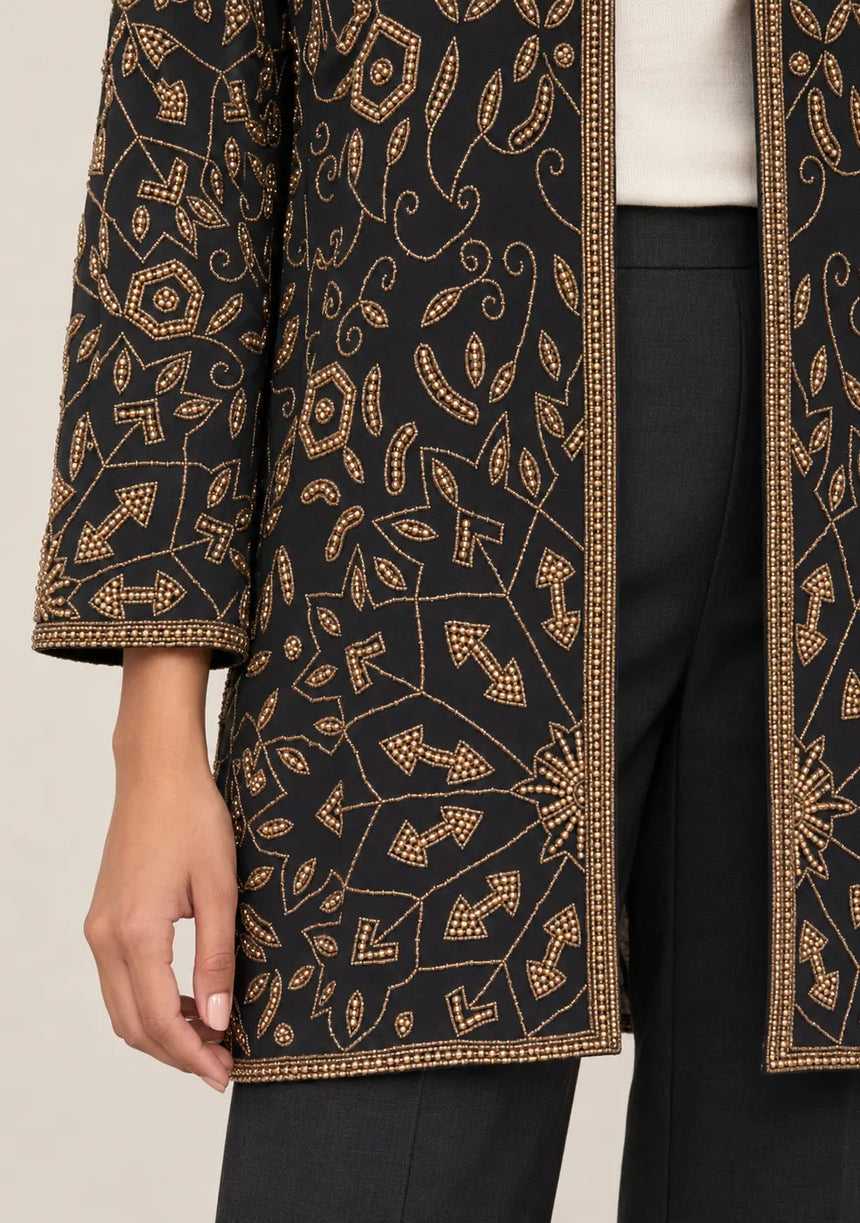 ibBan Women’s Black  Jacket with Hand Embroidered - Elowen