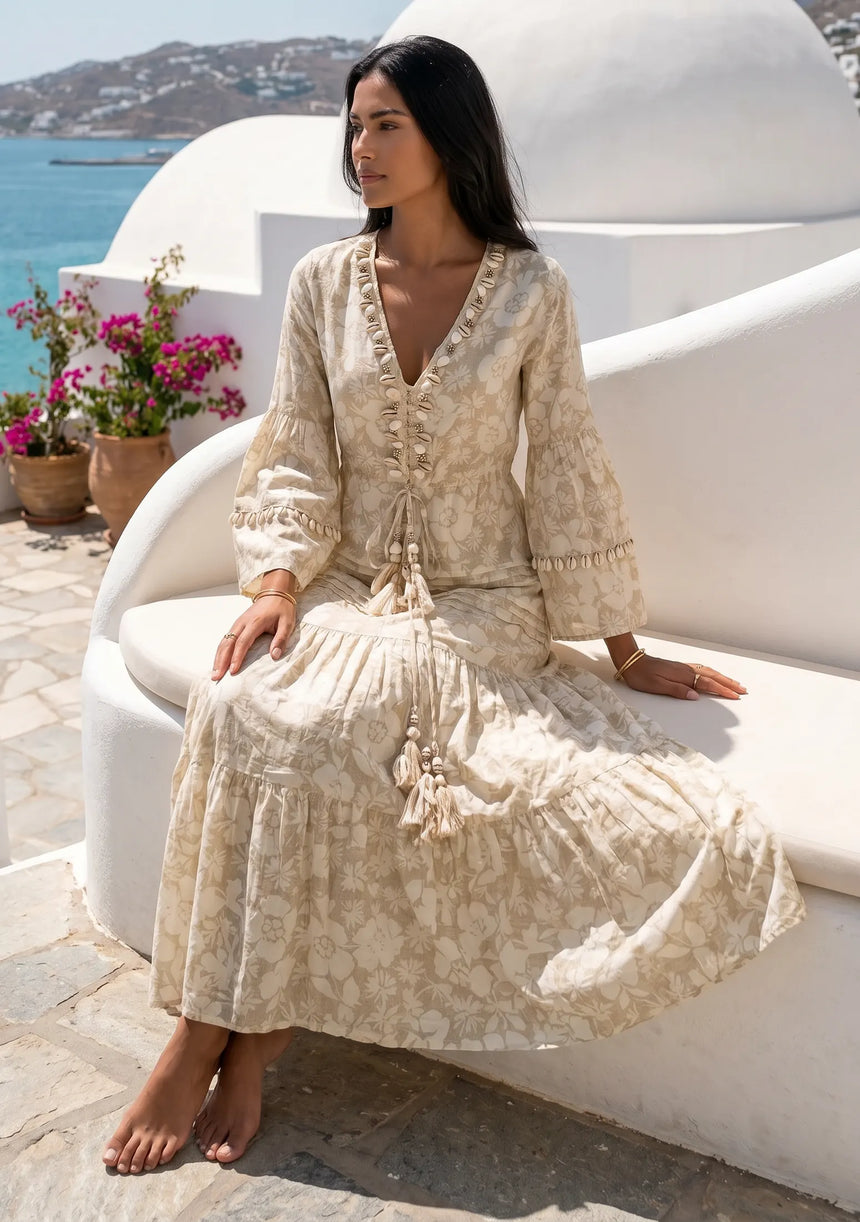 ibBan Floral Printed Cotton Maxi Dress | Women's Boho Resort Dress - Ziba