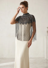 ibBan Black Hand Beaded Party Cape | Luxury Embroidered Evening Cape - Mazi