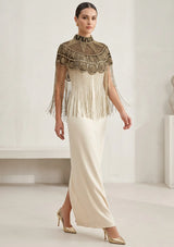 ibBan Luxury Hand Beaded Party Cape | Gold Embroidered Evening Cape for Women - Linza