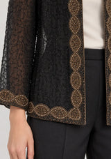 ibBan Women’s Black Mesh Long Jacket with Hand Embroidered - Aminta