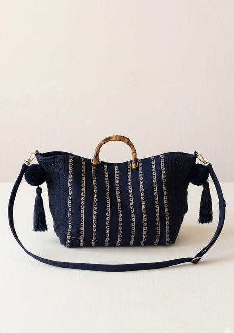 Bolso de lona bordado para mujer - Línea negra