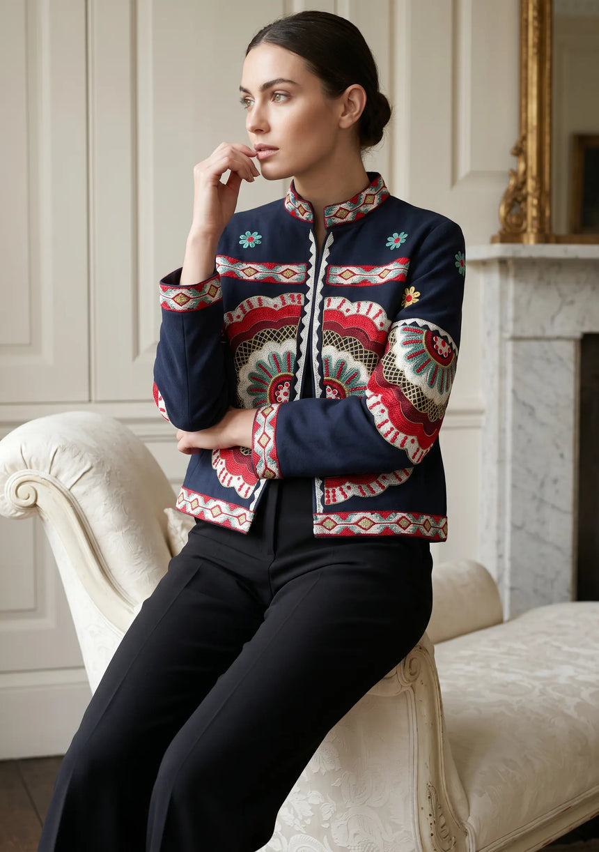 ibBan Hand Embroidered Winter Jacket for Women | Luxury Artisan Outerwear - Rose