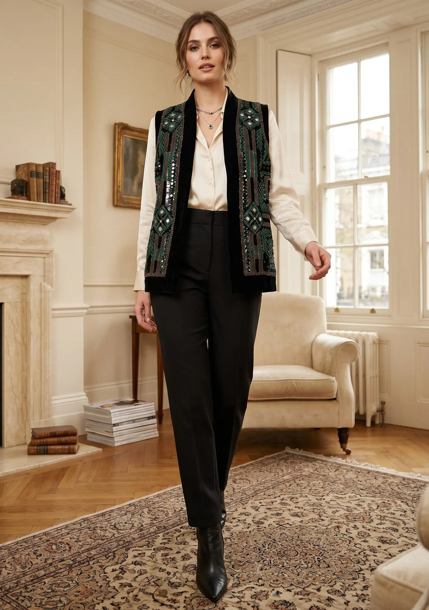 ibBan Women's Hand Embroidered Gilet | Luxury Designer Gilet - Anum