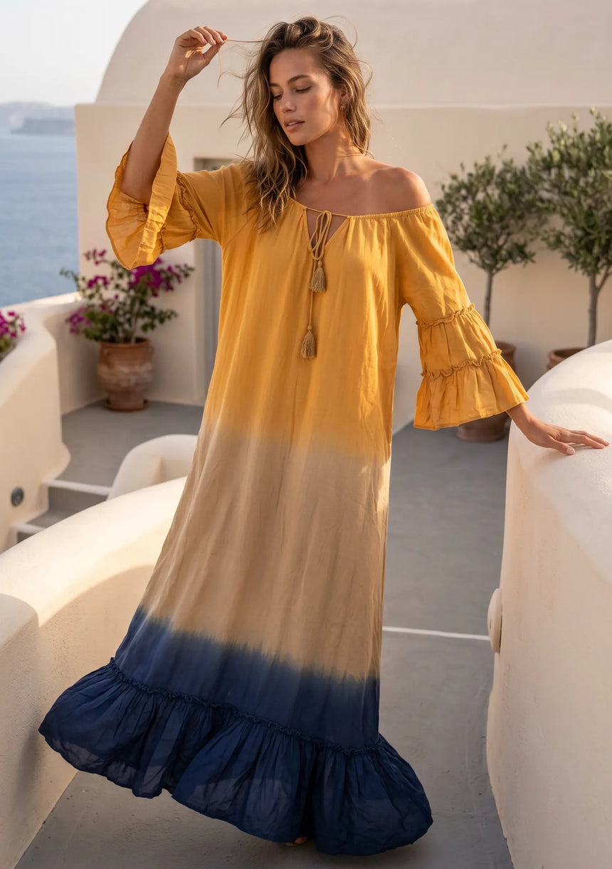 ibBan Tie-Dye Rayon Maxi Dress | Women's Boho Resort Summer Dress -Mania