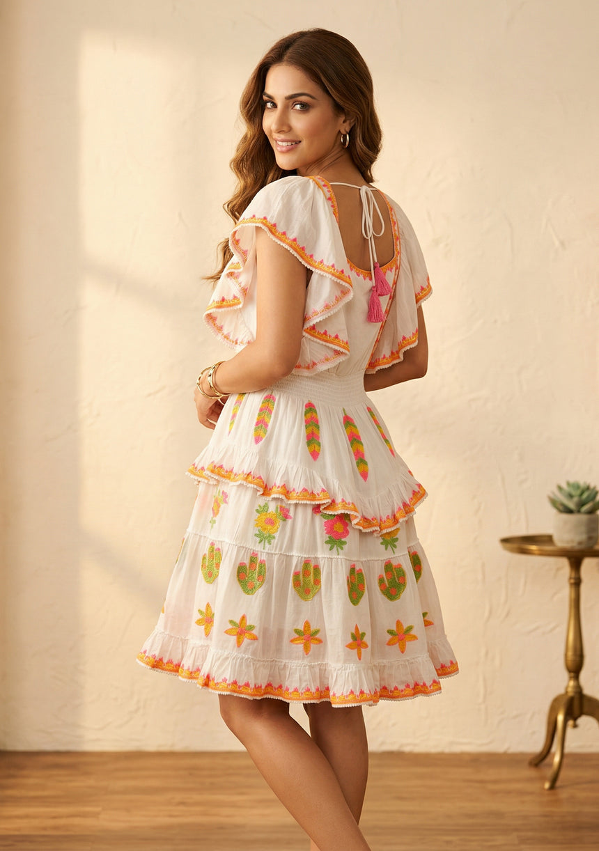 Minivestido de algodón con cuello cuadrado para mujer - Ava
