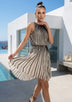 ibBan Striped Cotton Pleated Dress | Women's Elegant Summer Dress - Carina