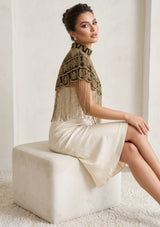 ibBan Luxury Hand Beaded Party Cape | Gold Embroidered Evening Cape for Women - Linza