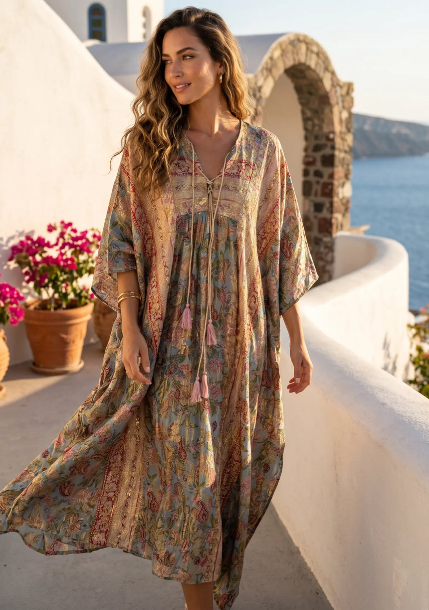 ibBan Premium Lurex Kaftan Dress with Hand Embroidery -Kamla Kaftan