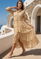 ibBan Printed Cotton Collar Dress with Hand Embroidery - Greeta