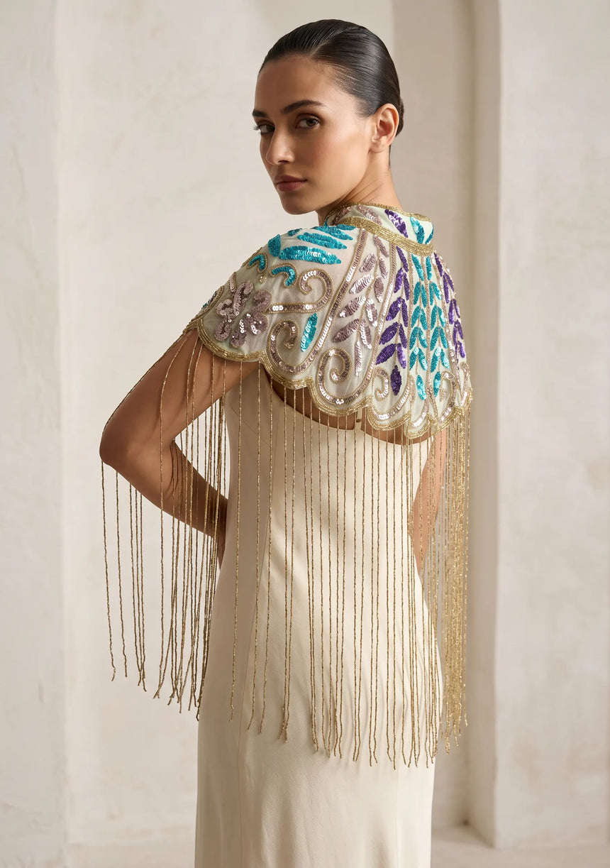 Women's Hand Embroidered Beaded Evening Cape | ibBan - Zera