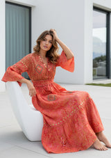 ibBan Printed Long Dress with Hand Embroidery | Women's Resort Maxi Dress - Maya