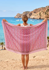 ibBan Pink Printed Cotton Pareo | Beach Wrap & Resort Sarong- Solo