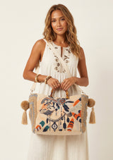 Bolso de lona bordado para mujer - León