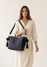 Women's Embroidered Canvas Handbag - Black Line